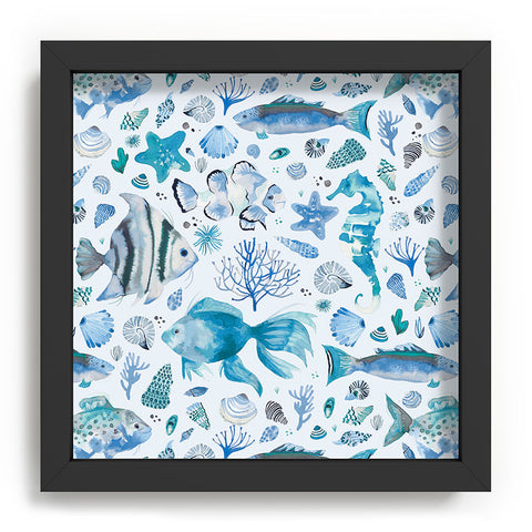 Ninola Design Sea Fishes Shells Aqua Recessed Framing Square
