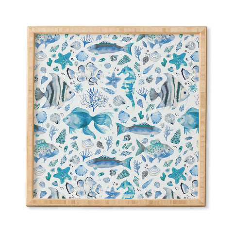 Ninola Design Sea Fishes Shells Aqua Framed Wall Art