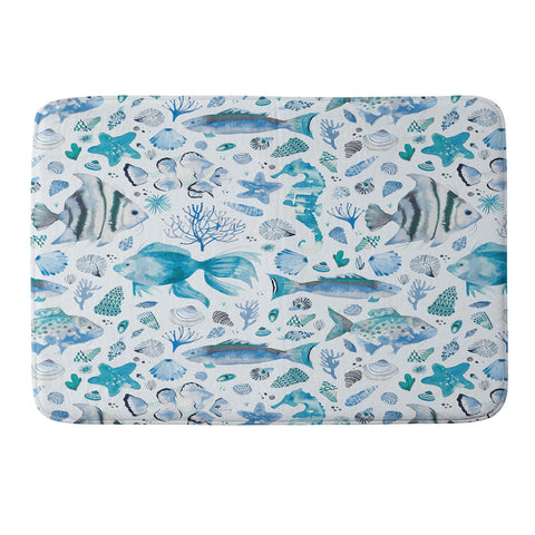 Ninola Design Sea Fishes Shells Aqua Memory Foam Bath Mat