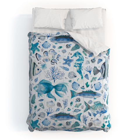 Ninola Design Sea Fishes Shells Aqua Comforter
