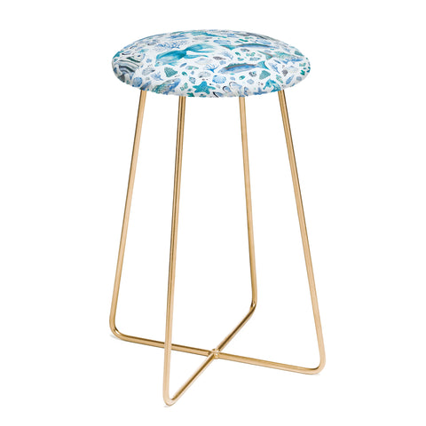 Ninola Design Sea Fishes Shells Aqua Counter Stool