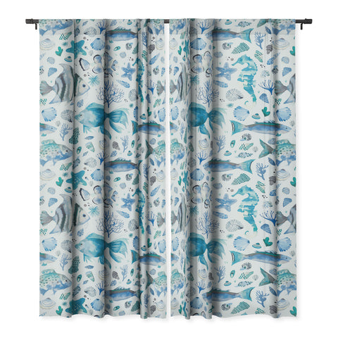 Ninola Design Sea Fishes Shells Aqua Blackout Non Repeat