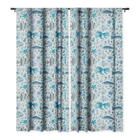 Ninola Design Sea Fishes Shells Aqua Blackout Window Curtain