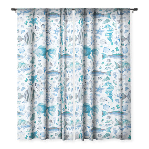 Ninola Design Sea Fishes Shells Aqua Sheer Non Repeat