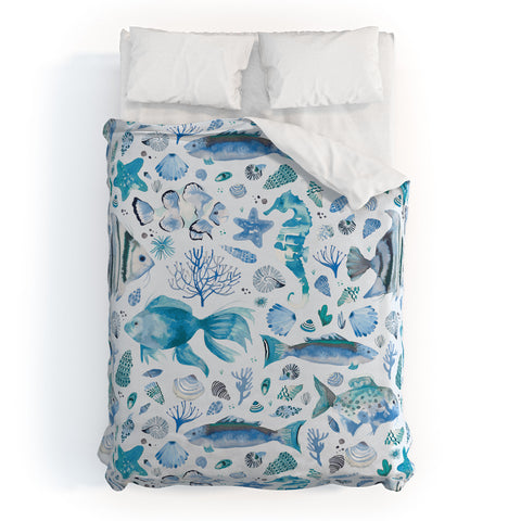Ninola Design Sea Fishes Shells Aqua Duvet Cover