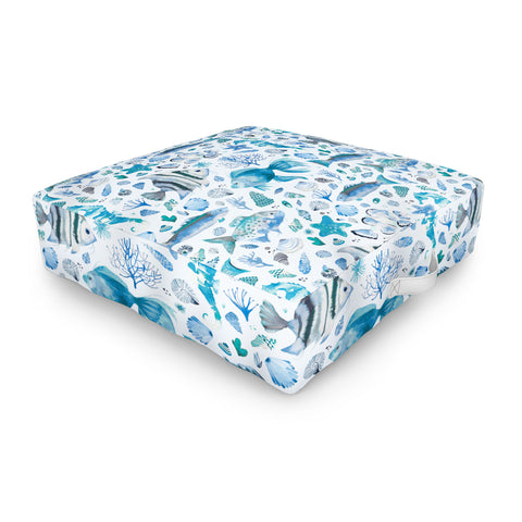 Ninola Design Sea Fishes Shells Aqua Outdoor Floor Cushion