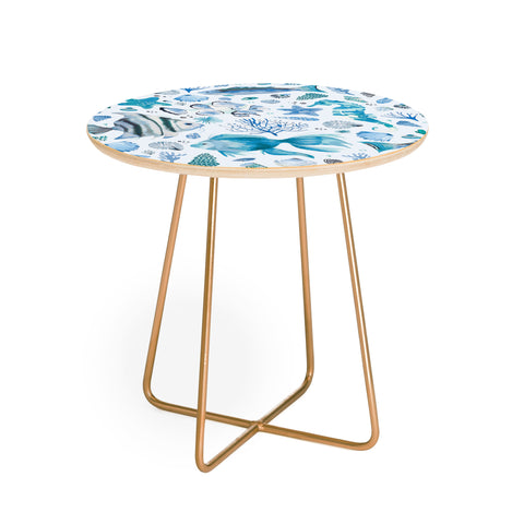 Ninola Design Sea Fishes Shells Aqua Round Side Table