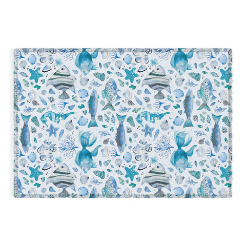 Ninola Design Sea Fishes Shells Aqua Outdoor Rug