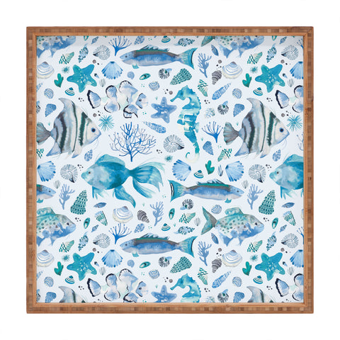 Ninola Design Sea Fishes Shells Aqua Square Tray