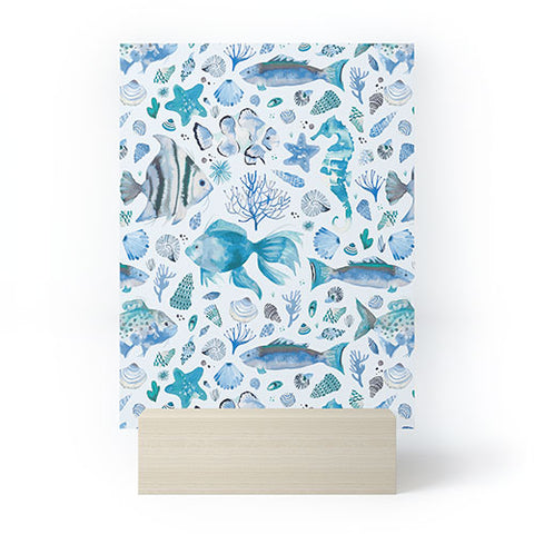 Ninola Design Sea Fishes Shells Aqua Mini Art Print