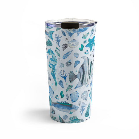Ninola Design Sea Fishes Shells Aqua Travel Mug