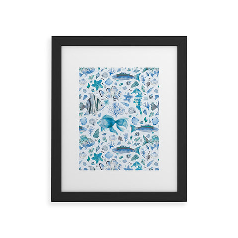 Ninola Design Sea Fishes Shells Aqua Framed Art Print