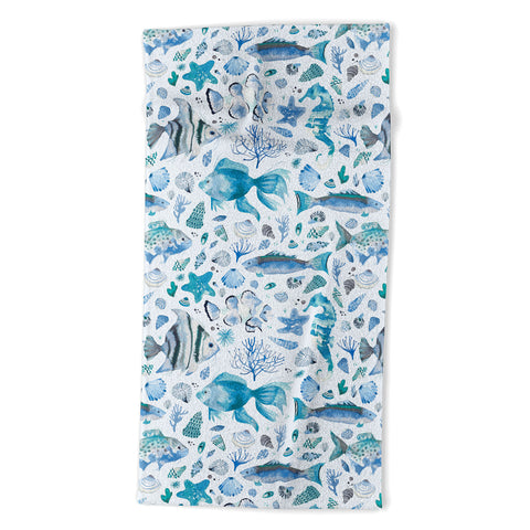 Ninola Design Sea Fishes Shells Aqua Beach Towel