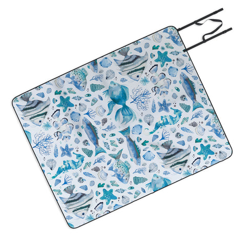 Ninola Design Sea Fishes Shells Aqua Picnic Blanket