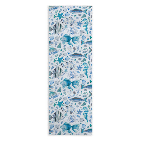 Ninola Design Sea Fishes Shells Aqua Yoga Towel