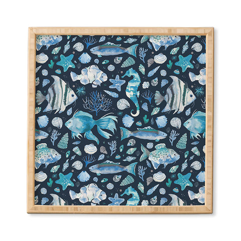 Ninola Design Sea Fishes Shells Blue Framed Wall Art