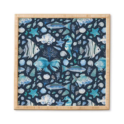 Ninola Design Sea Fishes Shells Blue Framed Wall Art
