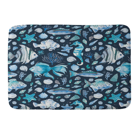 Ninola Design Sea Fishes Shells Blue Memory Foam Bath Mat