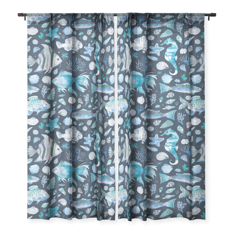Ninola Design Sea Fishes Shells Blue Sheer Non Repeat
