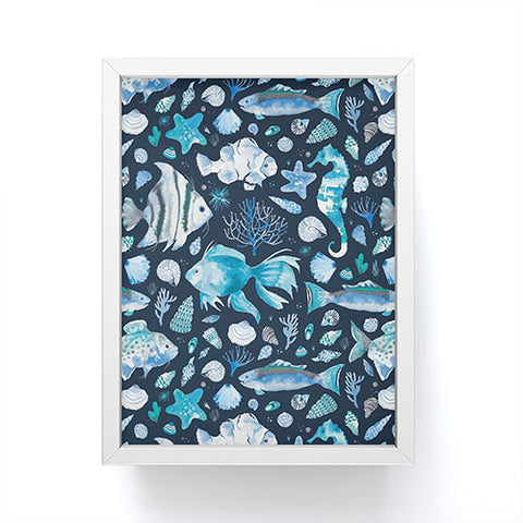 Ninola Design Sea Fishes Shells Blue Framed Mini Art Print