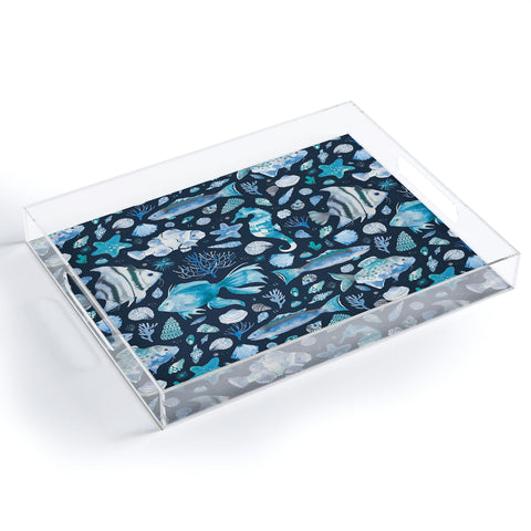 Ninola Design Sea Fishes Shells Blue Acrylic Tray