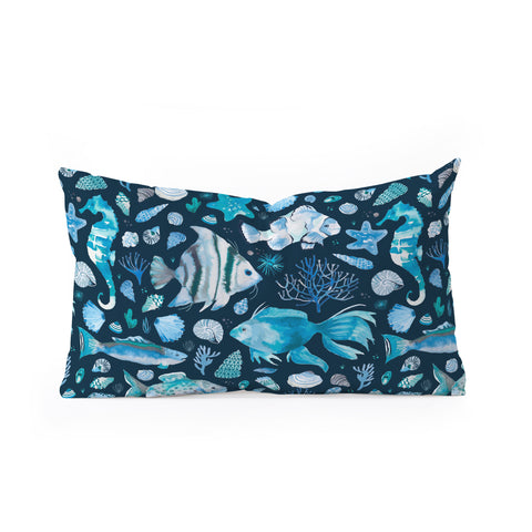 Ninola Design Sea Fishes Shells Blue Oblong Throw Pillow