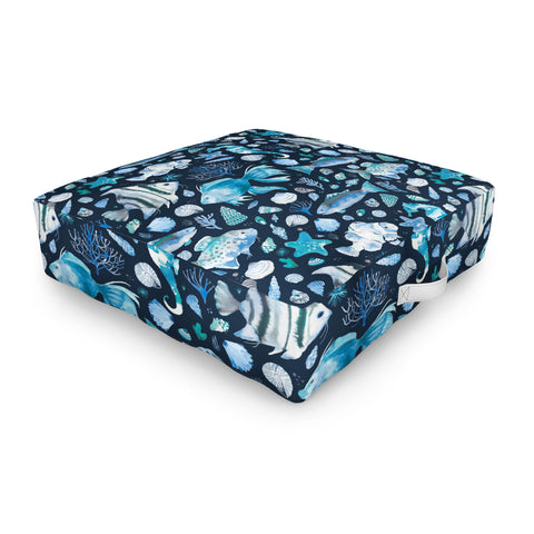Ninola Design Sea Fishes Shells Blue Outdoor Floor Cushion