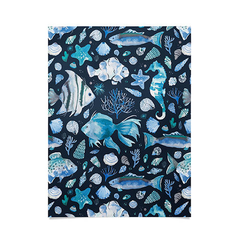 Ninola Design Sea Fishes Shells Blue Poster