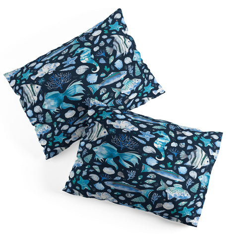 Ninola Design Sea Fishes Shells Blue Pillow Shams