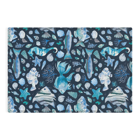 Ninola Design Sea Fishes Shells Blue Outdoor Rug