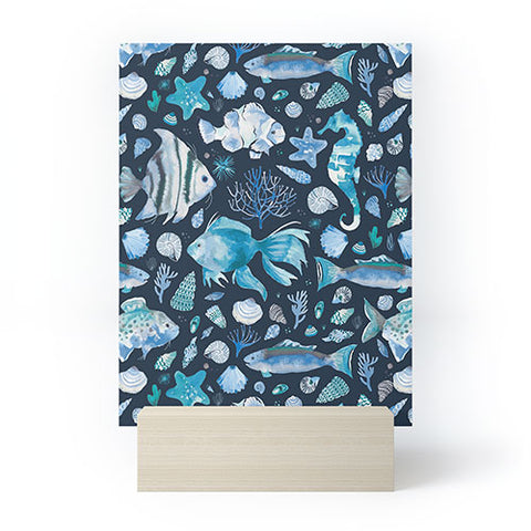 Ninola Design Sea Fishes Shells Blue Mini Art Print