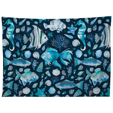 Ninola Design Sea Fishes Shells Blue Tapestry