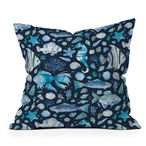 Ninola Design Sea Fishes Shells Blue Throw Pillow