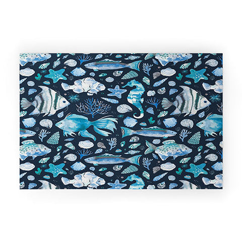 Ninola Design Sea Fishes Shells Blue Welcome Mat