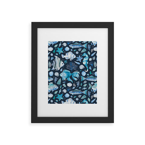 Ninola Design Sea Fishes Shells Blue Framed Art Print