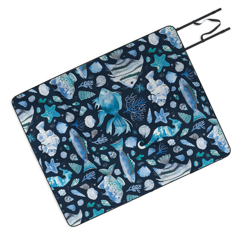 Ninola Design Sea Fishes Shells Blue Picnic Blanket