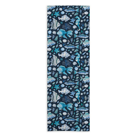 Ninola Design Sea Fishes Shells Blue Yoga Towel