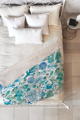 Ninola Design Sea Ocean Corals Reef Fleece Throw Blanket