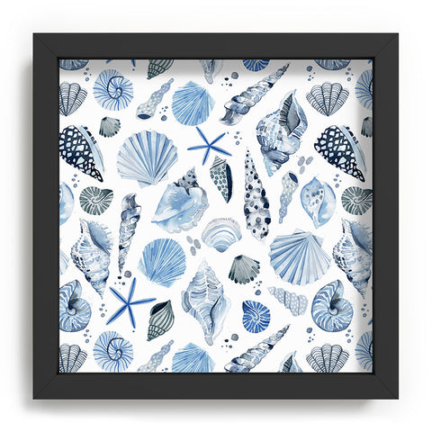 Ninola Design Sea Shells Ocean Marine Coastal Blue Indigo Recessed Framing Square