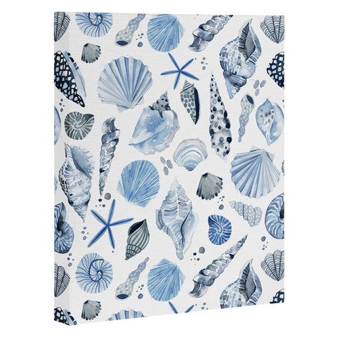 Ninola Design Sea Shells Ocean Marine Coastal Blue Indigo Art Canvas