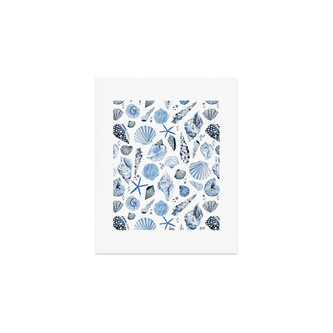 Ninola Design Sea Shells Ocean Marine Coastal Blue Indigo Art Print