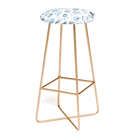 Ninola Design Sea Shells Ocean Marine Coastal Blue Indigo Bar Stool