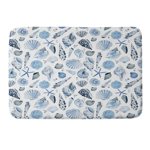 Ninola Design Sea Shells Ocean Marine Coastal Blue Indigo Memory Foam Bath Mat