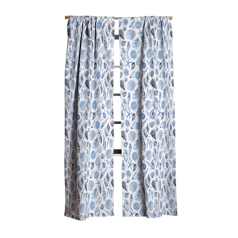 Ninola Design Sea Shells Ocean Marine Coastal Blue Indigo Blackout Window Curtain