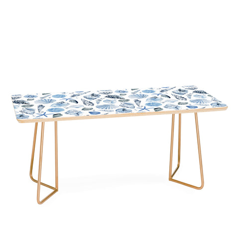 Ninola Design Sea Shells Ocean Marine Coastal Blue Indigo Coffee Table
