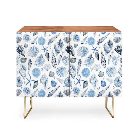 Ninola Design Sea Shells Ocean Marine Coastal Blue Indigo Credenza