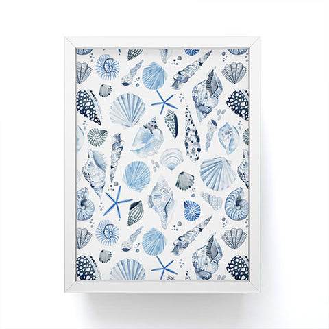 Ninola Design Sea Shells Ocean Marine Coastal Blue Indigo Framed Mini Art Print