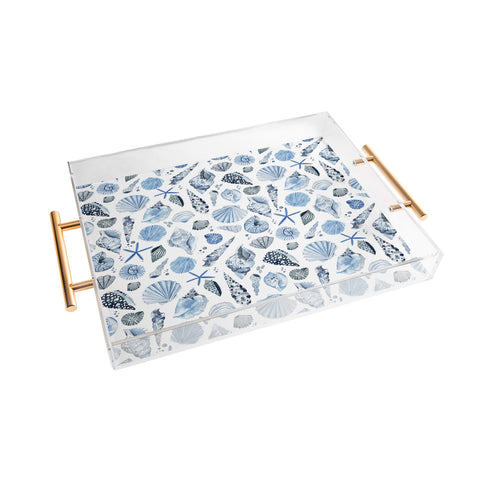 Ninola Design Sea Shells Ocean Marine Coastal Blue Indigo Acrylic Tray