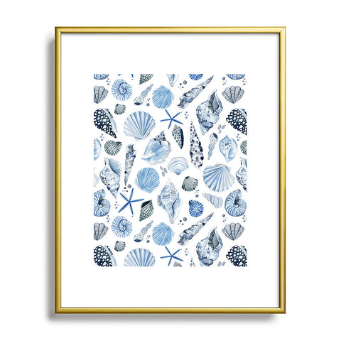 Ninola Design Sea Shells Ocean Marine Coastal Blue Indigo Metal Framed Art Print