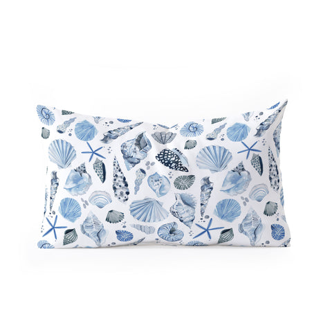 Ninola Design Sea Shells Ocean Marine Coastal Blue Indigo Oblong Throw Pillow
